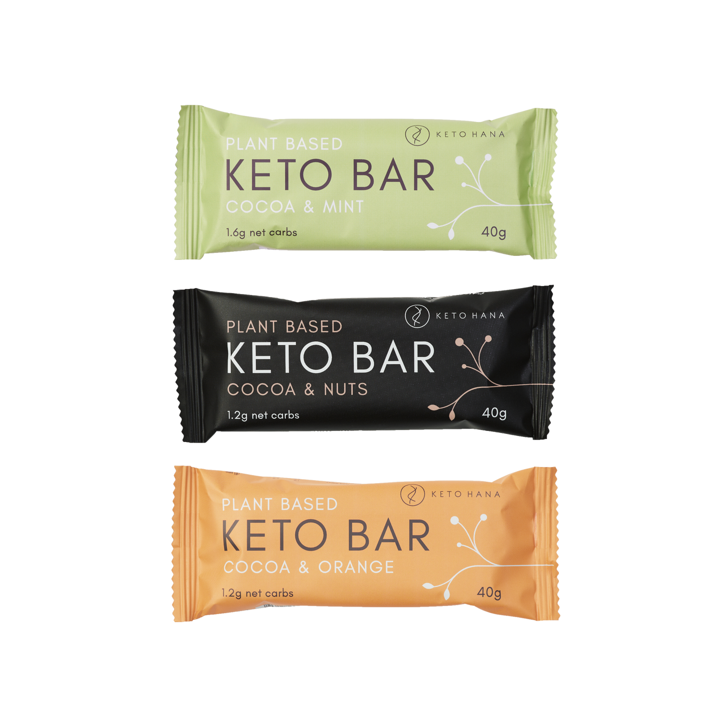 3 keto hana cocoa keto bars - cocoa mint, cocoa nut, cocoa orange
