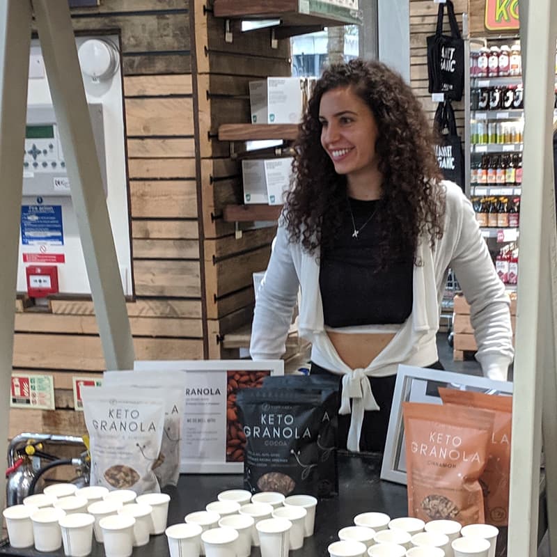 Hana handing out granola samples