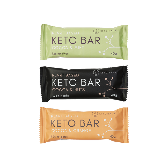 3 keto hana cocoa keto bars - cocoa mint, cocoa nut, cocoa orange